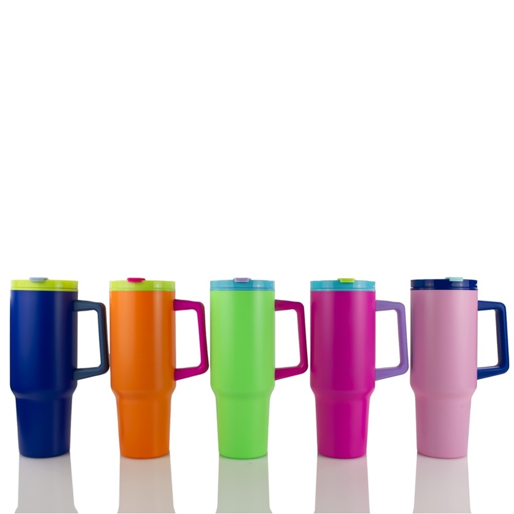 HOGG 40oz Mighty Mix Tumbler Orange Pink Lime Handle NWT - Picture 4 of 5